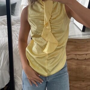 Antonio Melani Yellow 100% Silk Ruffled Front Top Size XS